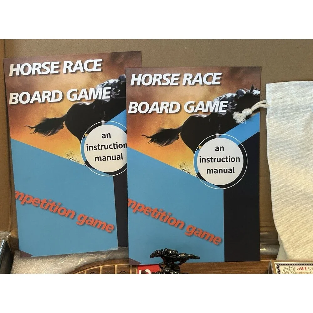 Horse Racing Board Game 11 Metal Horses Complete w Cards Dice Wooden Board